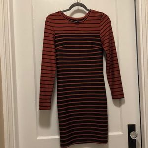 H&M black/rust striped long sleeve bodycon dress